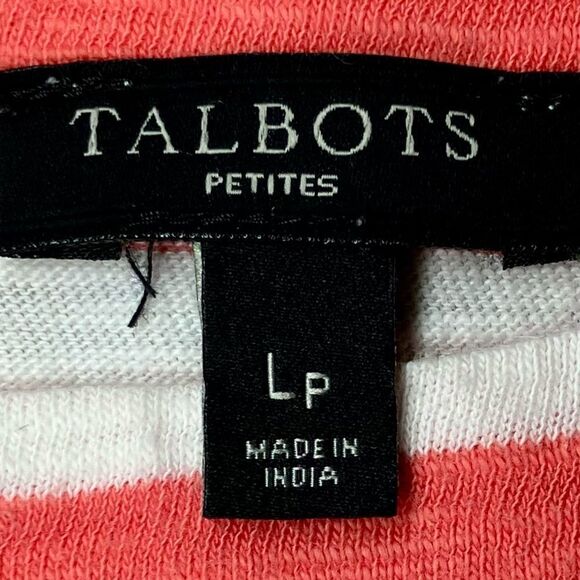 Talbots Striped Long Sleeve Top with Zipper Detail in Orange/White Women’s LP - Picture 6 of 7